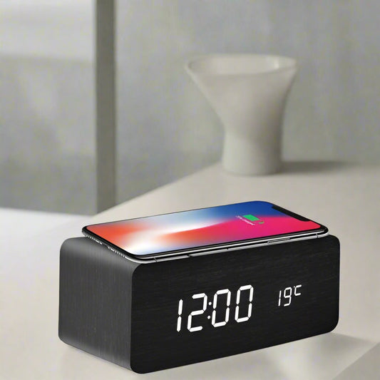 Smart Wireless Charger Led Wooden Clock